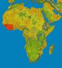 Karte von Afrika. Das Ebola-Virus breitet sich in der rot markierten Region aus.